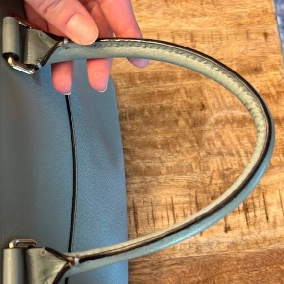 Kate Spade Gray/ Blue Leather Dome Satchel Handbag with Crossbody Strap - Picture 13 of 16